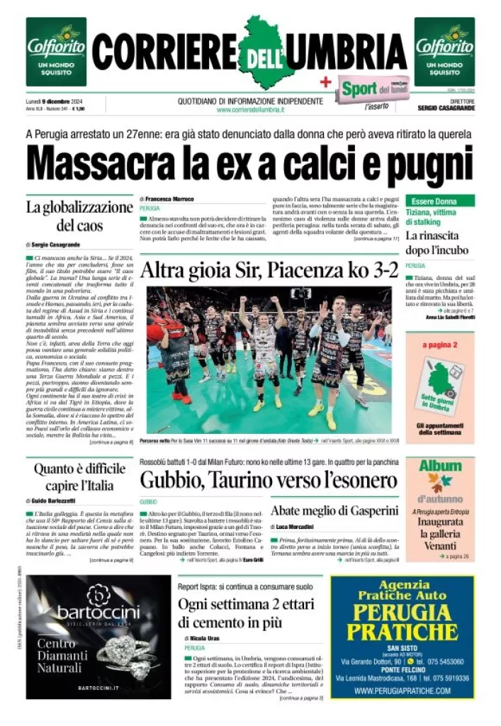 Prima-pagina-corriere umbria-del-2024-12-09